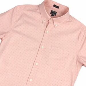 J.Crew Flex Washed Slim Fit Short Sleeve Polka Dot Shirt Mens Medium Peach